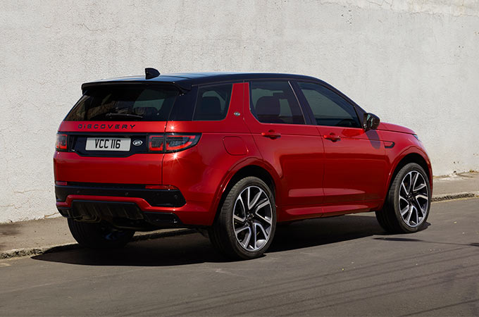 Rear view of parked discovery sport